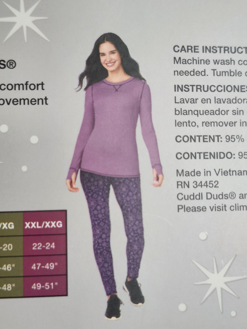Cuddl Duds Purple Aztec 2-Piece Base Layer Set - Picture 6 of 7